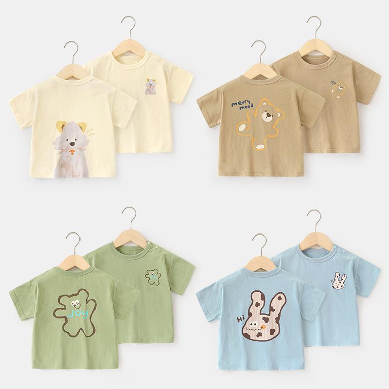 

Одежда для малышей, повседневные футболки с короткими рукавами, летняя одежда для мальчиков и девочек, детские летние топы с половиной рукавов 73CM