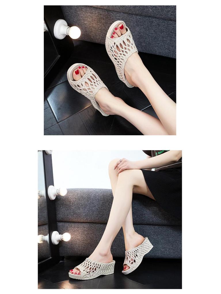 Women's 2025 Fashion High Heel Non-Slip Slippers - Summer Hollow Out, Comfortable, Thick Sole, One-Strap Design for Outdoor Use