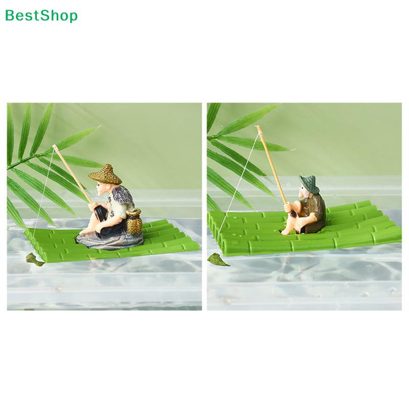 Floating Aquarium Decor Miniature Garden Decor Old Man Fishing Floating Raft Design Fish Tank Landscape Decoration