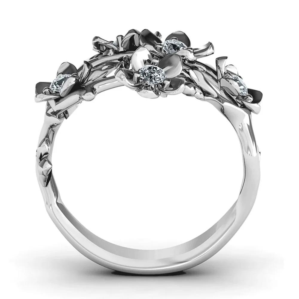 Romantic Silver Color Flower Rings Bridal Wedding Ceremony Party Dazzling Cubic Zircon Creative Design Elegant Women Ring