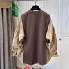 Plus Size Slimming Two-Piece Look Stripe Shirt: Women's Spring/Autumn Round Neck Long Sleeve Top