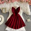 French Pure Desire Style Golden Velvet Suspender Skirt Women's Summer New Temperament Niche Waist V-neck Sexy Dress