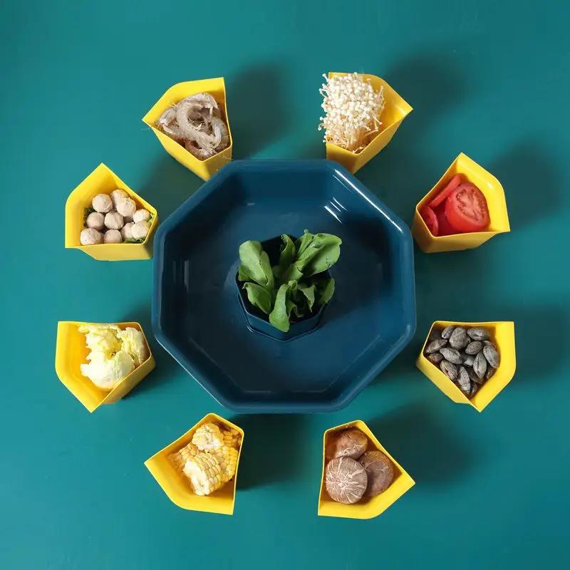 360 °rotating Nine Grid Vegetable Hotpot Platter, 2-layer Plastic Automatic Drainage, Detachable Fruit and Nut Kitchen Supplies