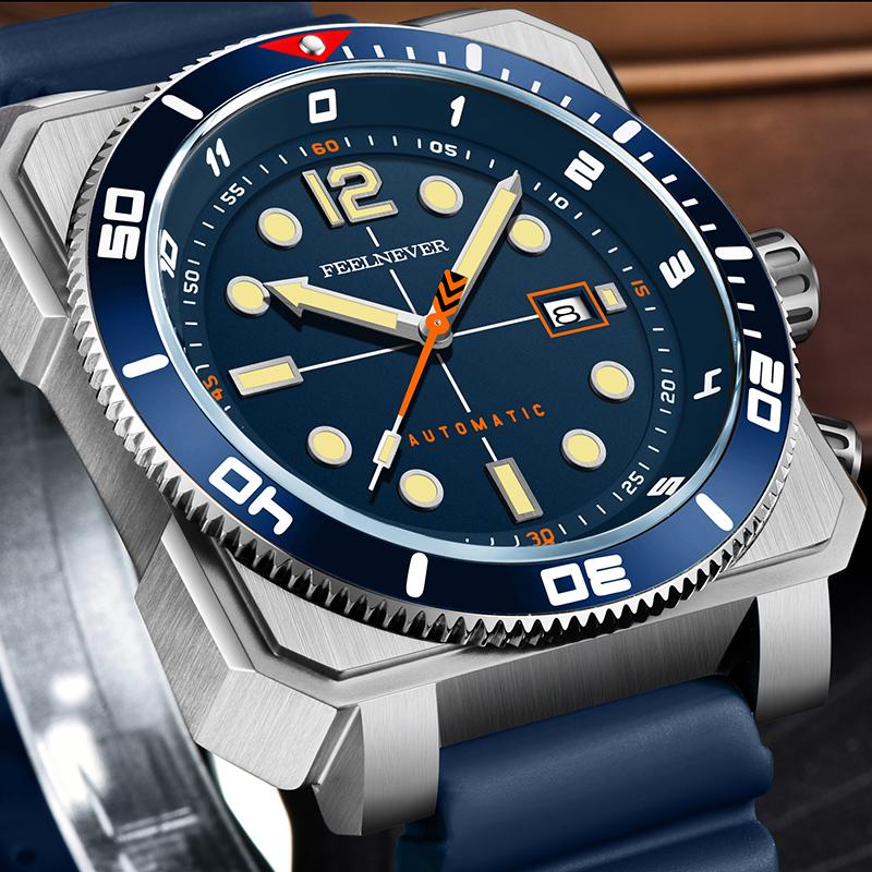 FEELNEVER New Imported Movement Sapphire Diver Watch Men Casual Luminous Automatic Mechanical Wristwatches For Men Montre Homme