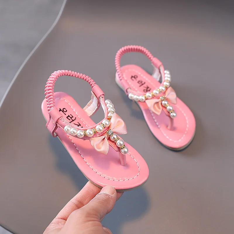 Mädchen Perlen Sandalen Strass Kinder Gladiator Sandalen Schmetterlingsknoten Prinzessin Kinder Sandalen Zehentrenner Strandschuhe Weich