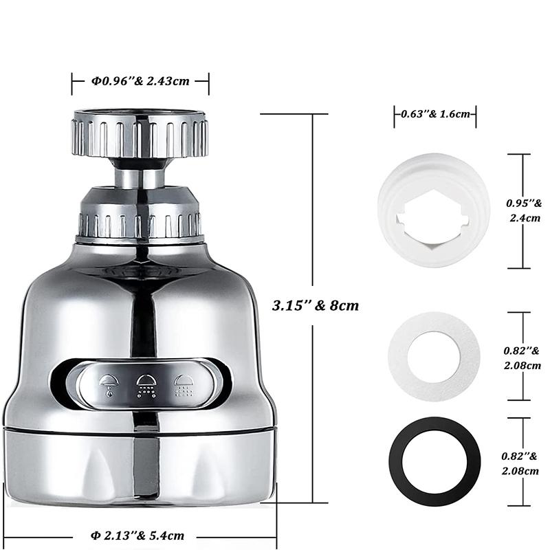 Kitchen Faucet Adapter 3 Modes Tap Splash Filter Nozzle Bathroom Water Saving Bubbler Home Faucet Extender Diffuser 360° Rotatin