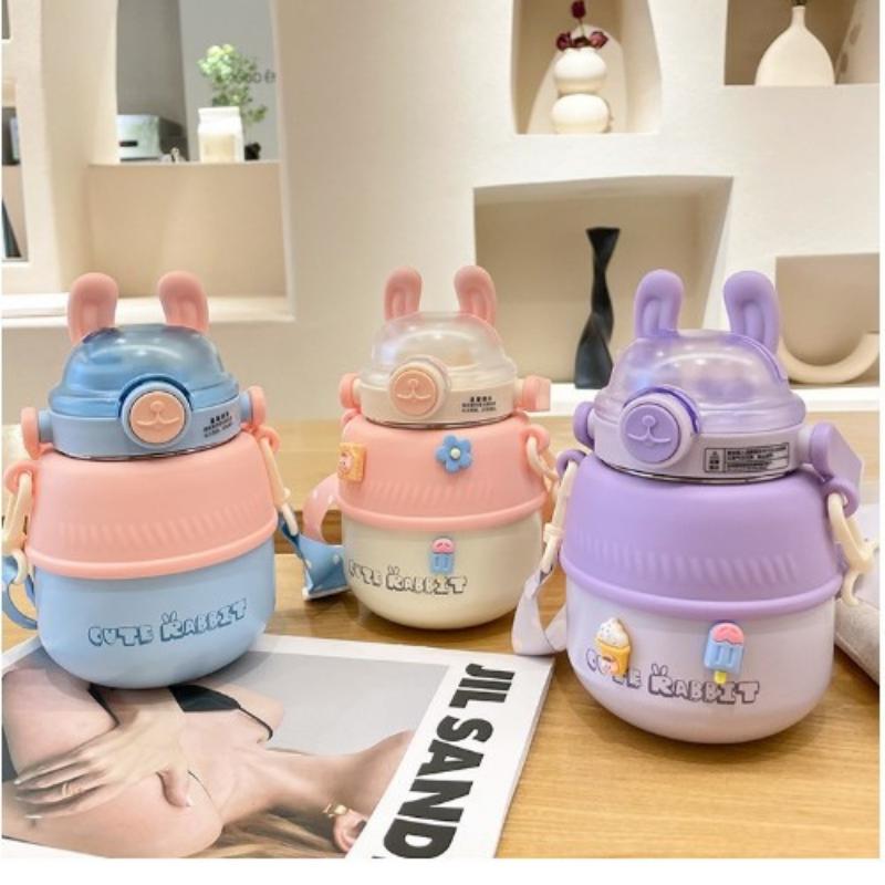 Student's Simple and Portable Rabbit Ear Thermal Cup Girl's Heart Lovely Big Belly Cup Stainless Steel Large Capacity Water Cup