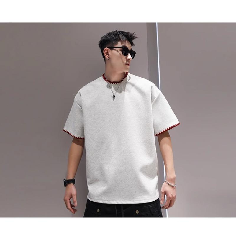 Men's Summer All-match Casual Short-sleeved T-shirt  High-end Loose Quarter-sleeved Top