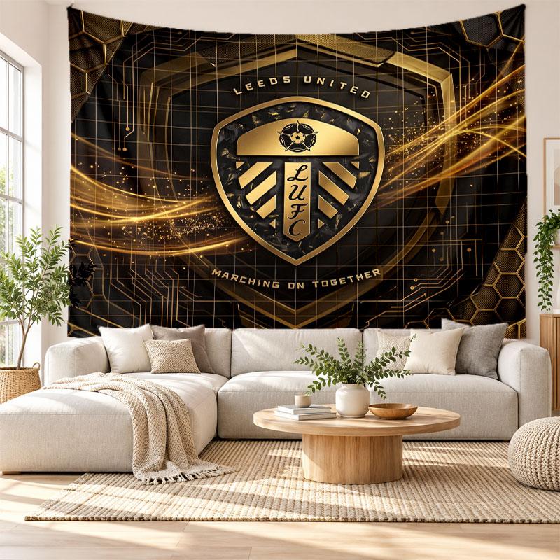 Arazzo da Parete Calcio Leeds United, Appeso a Parete in Tessuto Morbido, Sfondo Decorativo per Camera da Letto Arte Murale per la Casa