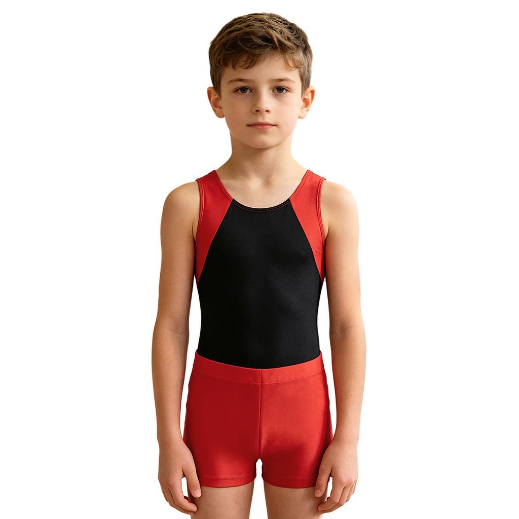 Dětská chlapecká kombinéza Unitard bez rukávů s šortkami Gymnastic Workout Biketard Trikot