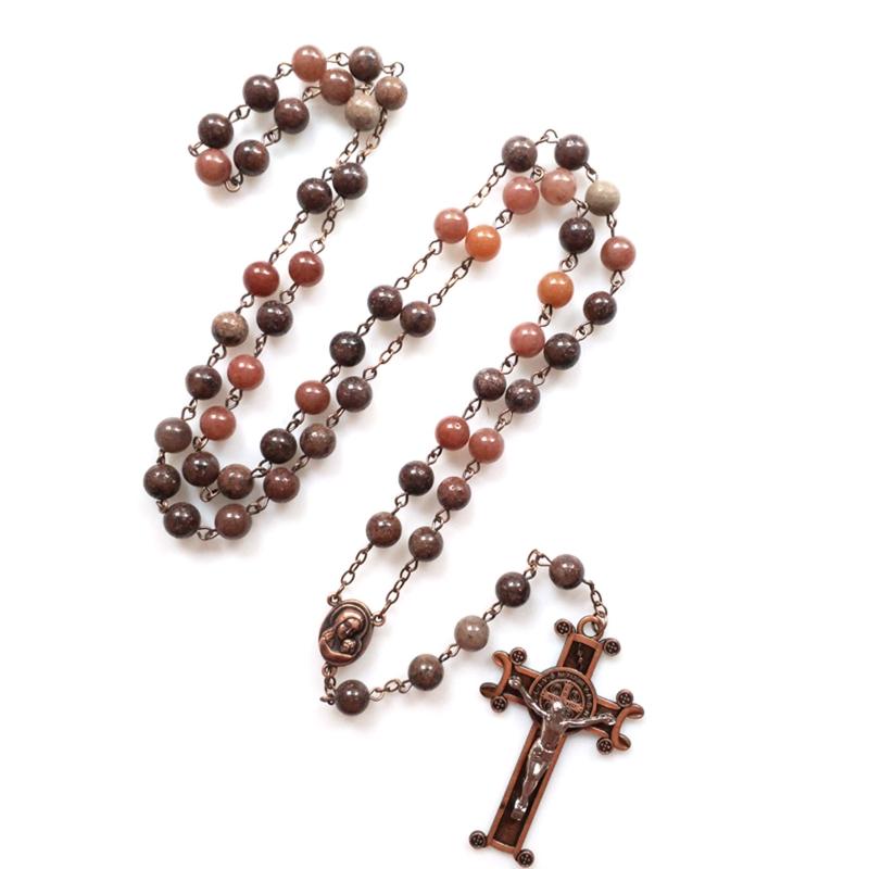 Vintage Religiöse Katholische Kreuz Rosenkranz Halskette Perlen Heilige Figur Jesus Hängen Anhänger Jesus Rosenkranz Halskette Für Frauen Männer