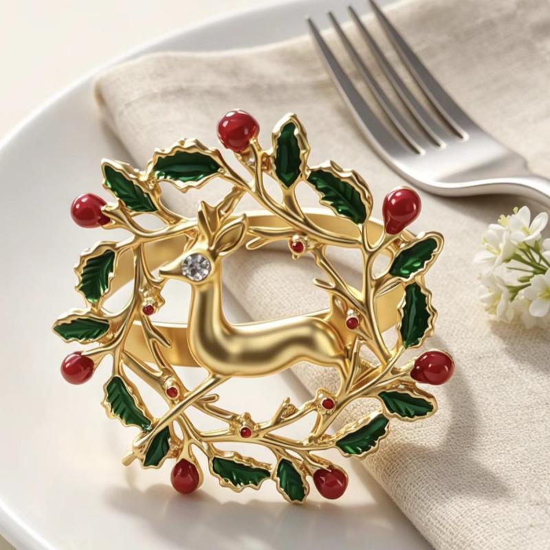 Christmas Napkin Rings Xmas Tree Snowflake Deer Nutcracker Napkin Holder Metal Napkin Buckle For Christmas Party Table Decor