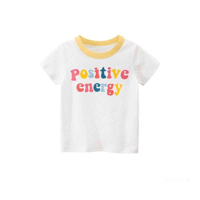 Brand Export Children's Clothing Summer New Arrivals Girls' Pure Cotton Sports Short-Sleeved T-Shirt Cartoon Letter Print Baby Clothes