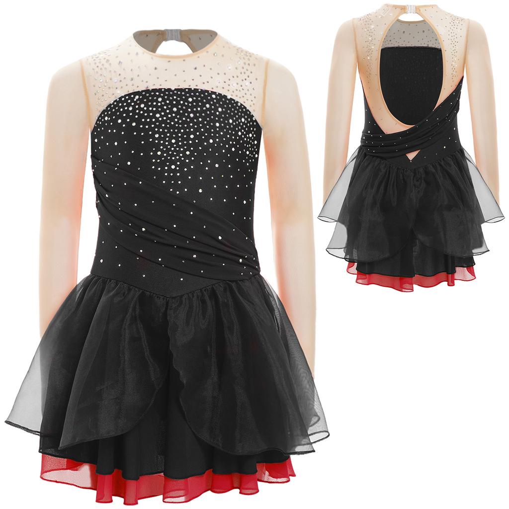 Dívčí kostým na krasobruslení Lyrický Balet Taneční Výstřih Šaty na zádech Třpytivé kamínky Moderní Lyrické Dancewear
