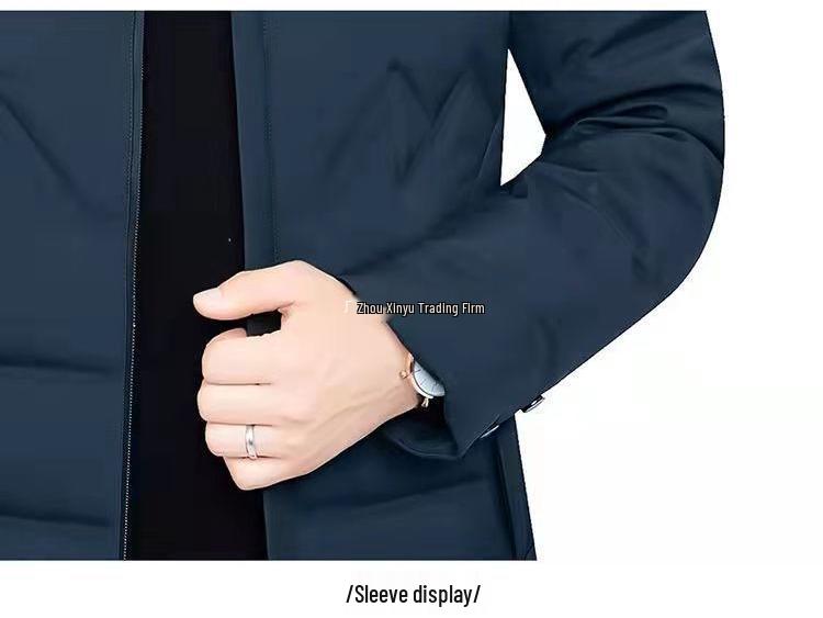 Men's Middle-Aged Warm Down Jacket with Detachable Fur Collar and Fleece Lining