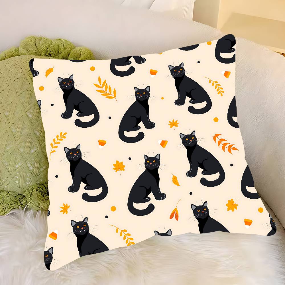 

Cartoon Black Cat Pillow Case Removable Washable Cushion Cover – All-Season Soft Linen 16x16Inch
