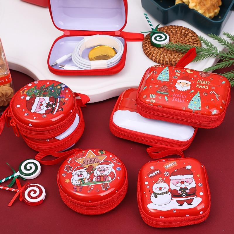 5/1Pcs Christmas Cable Organizer Zipper Candy Coin Storage Bag Kids Toys Keyring Pendant Christmas Gifts Earphone Box Organizer