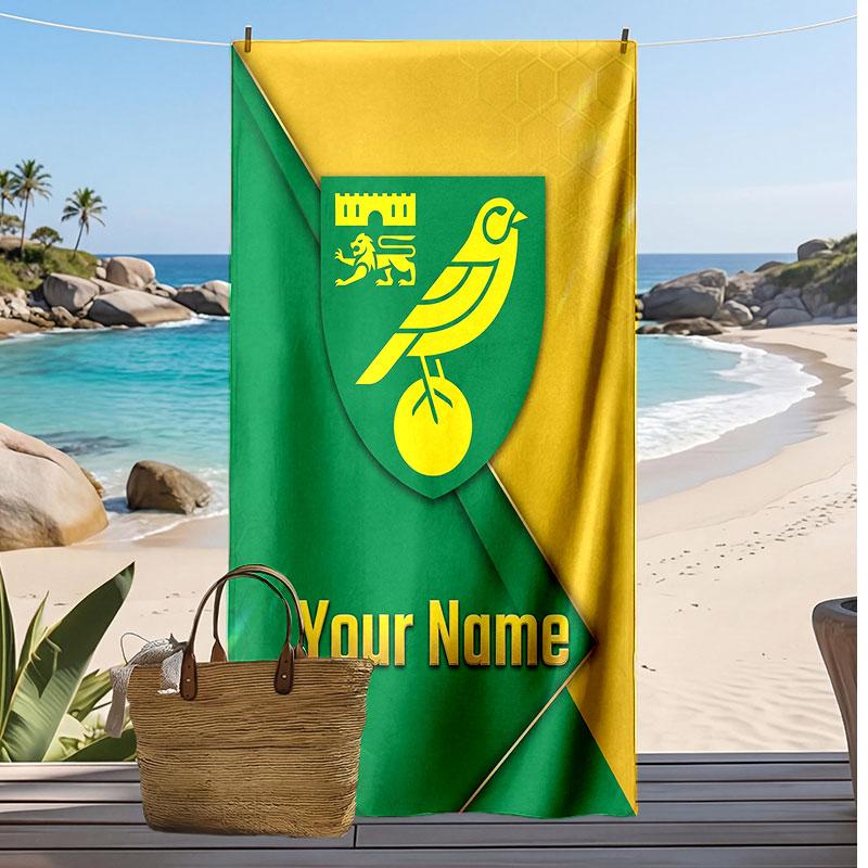 Norwich City Gepersonaliseerde Bedrukte Strandlaken Voetbal Logo Steun Aangepaste Naam Tekst Absorberende Handdoek Voor Sport Reizen Speciaal Cadeau