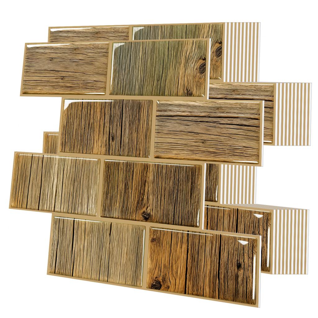 10Pcs Modern Minimalist Mosaic Stick on Backsplash for Kitchen," Peel and Stick Self Adhesive Wall Tiles Back Splashes for Bathroom Brown Marble Look