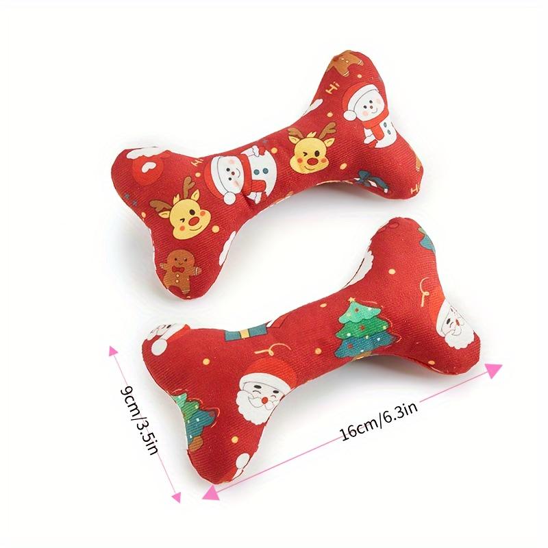 1pc Christmas Dog Squeaky Toys, Bone-Shaped Plush Pet Toys with Santa Snowman Prints, Festive Chew Toys for Small Medium Dogs