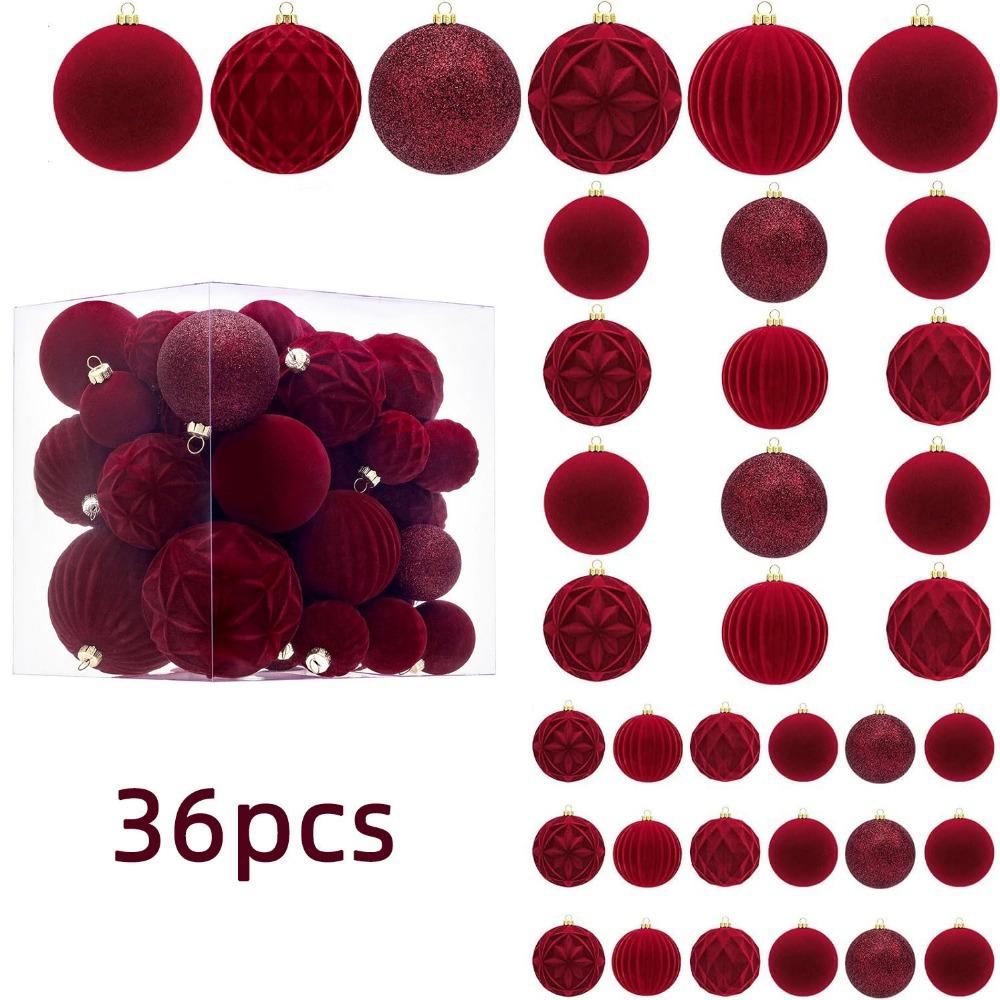 

36pcs/box Shatterproof Flocked Christmas Tree Ball Colorful Christmas Tree Pendant Xmas Party Style 4