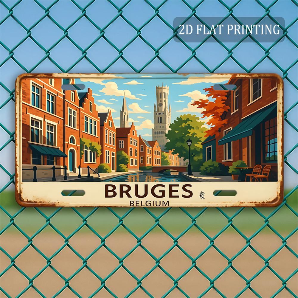 D Flat Pc for Decorative Purposes Only Vintage Metal License Plate Bruges Belgium Aluminum License Plate Canal Street View