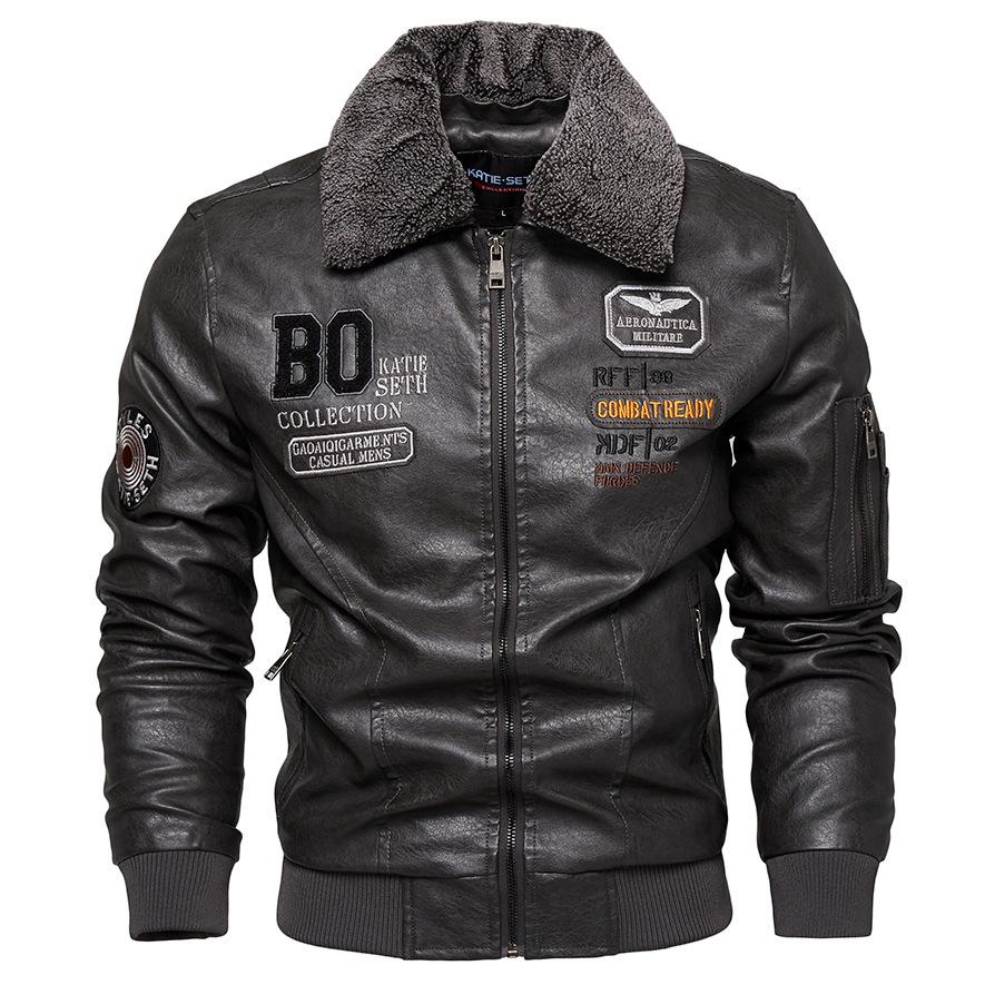 2022 Men s Slim Fit PU Leather Jacket - Casual Fashion L серый