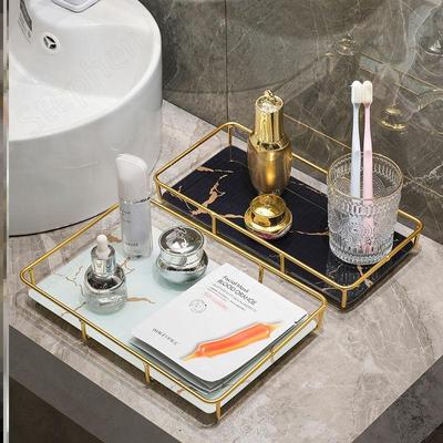 Organizador de prateleiras com textura de mármore dourado, prateleiras europeias modernas para produtos de cuidados com a pele, organizador de banheiro, decoração para casa