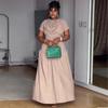 2026 Spring European & American Elegant Waist-Cinching Short Sleeve Solid Color Scarf Collar Dress