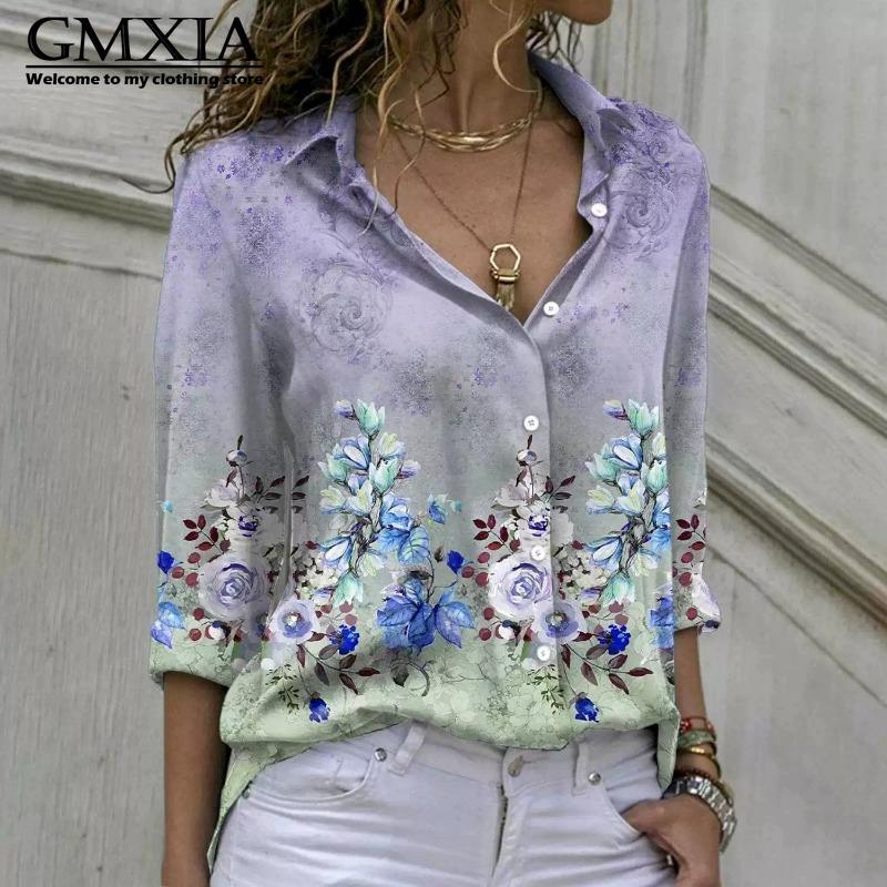 GMXIA 38 Color Women's Fashion Casual Long Sleeve POLO Neck Leisure Blouses & Shirts
