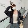 Women's Cropped Zip Up Hoodie Long Sleeve Solid Color Loose Fit Casual Korean Style Short Jacket