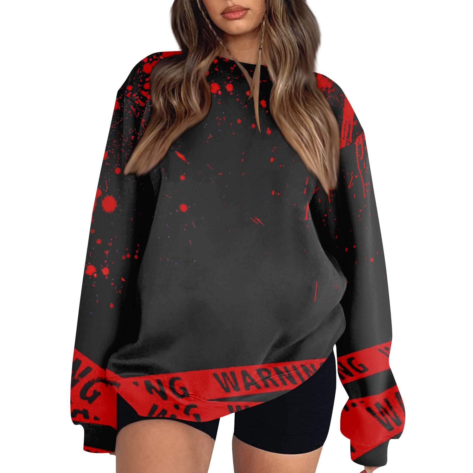 

Женский модный повседневный свитшот с длинным рукавом и принтом на Хэллоуин XL винный