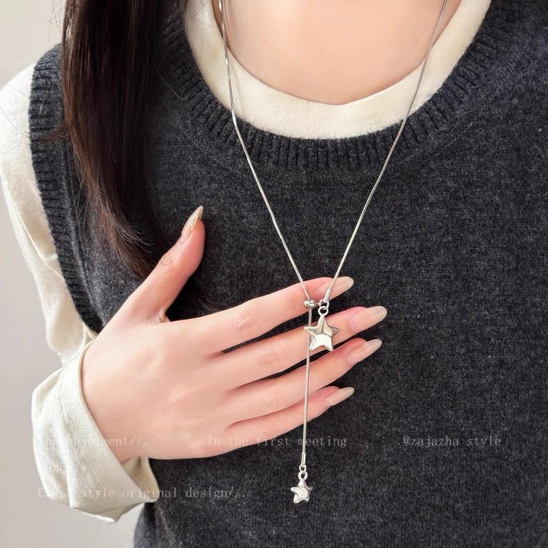 Galaxy To the Appointment Korean Silver Star Pull Necklace Women's Niche Long Sweater Chain High-end Autumn and Winter Accessories