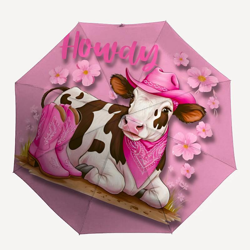1pc Cowgirl Cow Automatic Open/Close Umbrella - Compact Travel Umbrella, Gift for Birthday, Holiday Yy260106014
