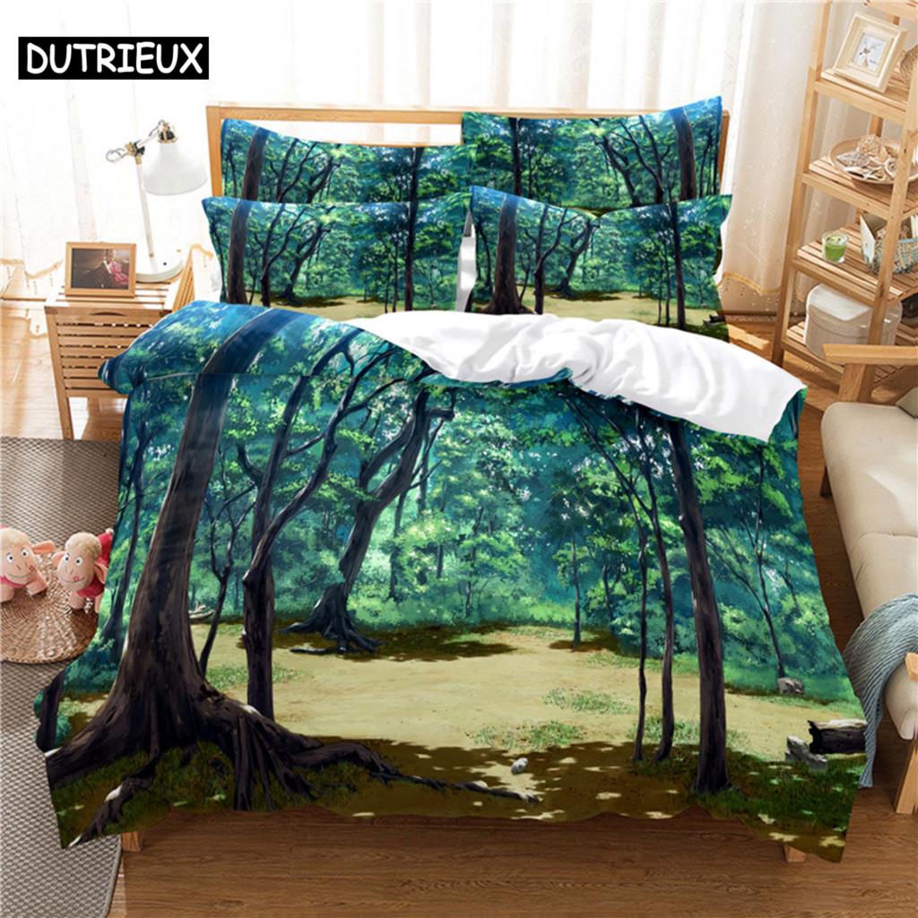 3D Digital Printing Fashion Design Colourful Woods Bedding Set Queen Size Duvet Cover Set