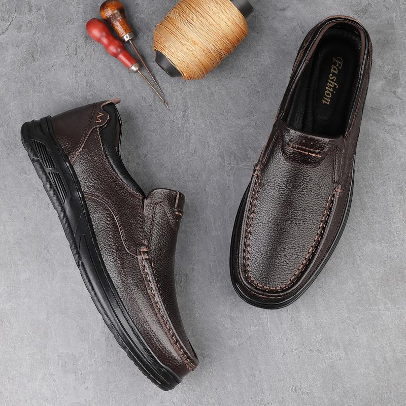 Fashion Summer New Mens Genuine Leather Shoes Soft Soled Casual Flats Outdoor Walking Loafers Comfort Fashion Hiking Footwear Moccasins