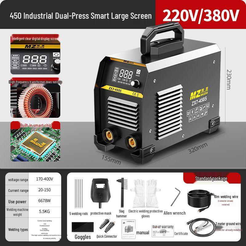 Dual Voltage 220V/380V German Electric Welder, 315A Full Copper, Portable DC Machine for Household and Construction Use.