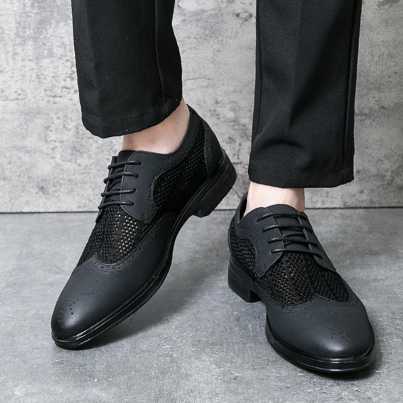 Men Brogues Grey Derby Wedding Dress Summer Pointed Toe Elevator Shoes Tuxedo Prom Blazers Shoes Plus Size
