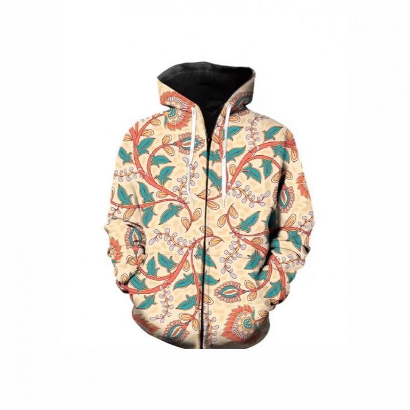 3D Digital Print Hooded Zip-Up Oversized Casual Sweatshirt Men Loose Fit Streetwear