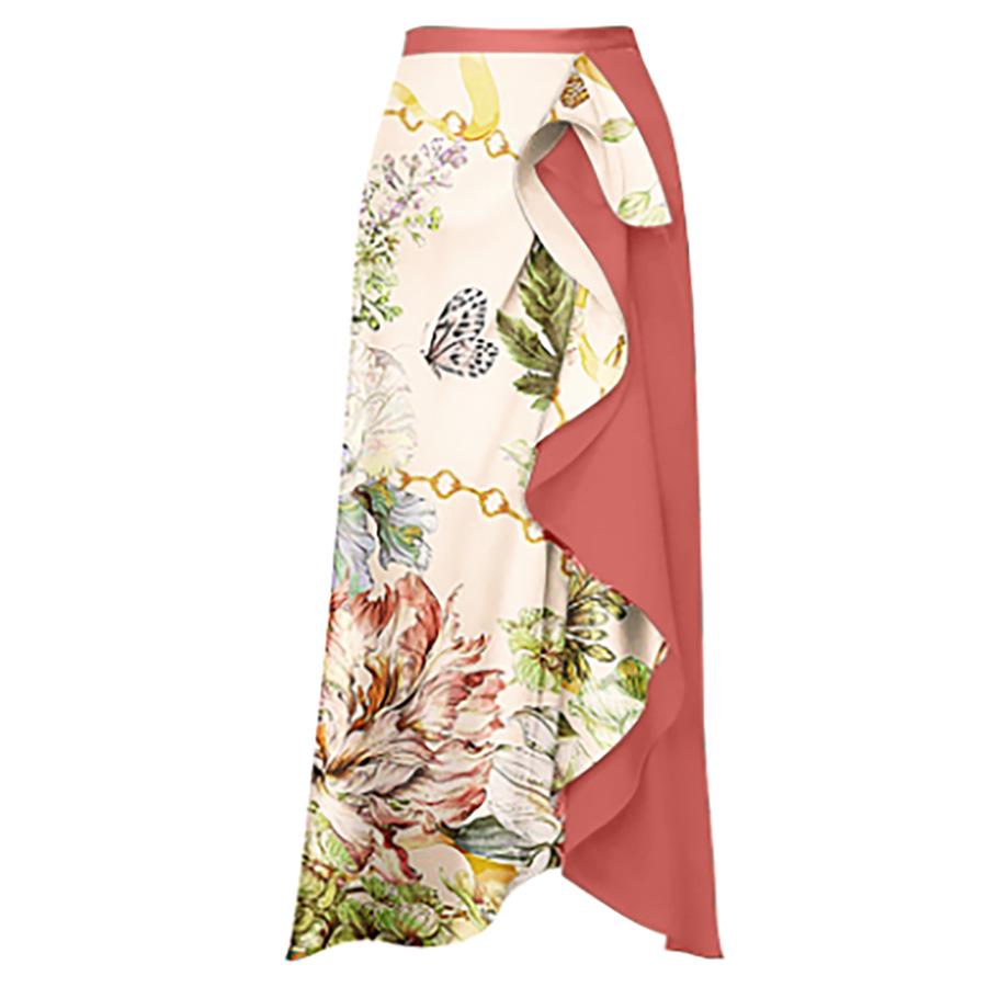 

Женская праздничная юбка миди с высоким разрезом для пляжа с европейским и американским принтом Medium розовый