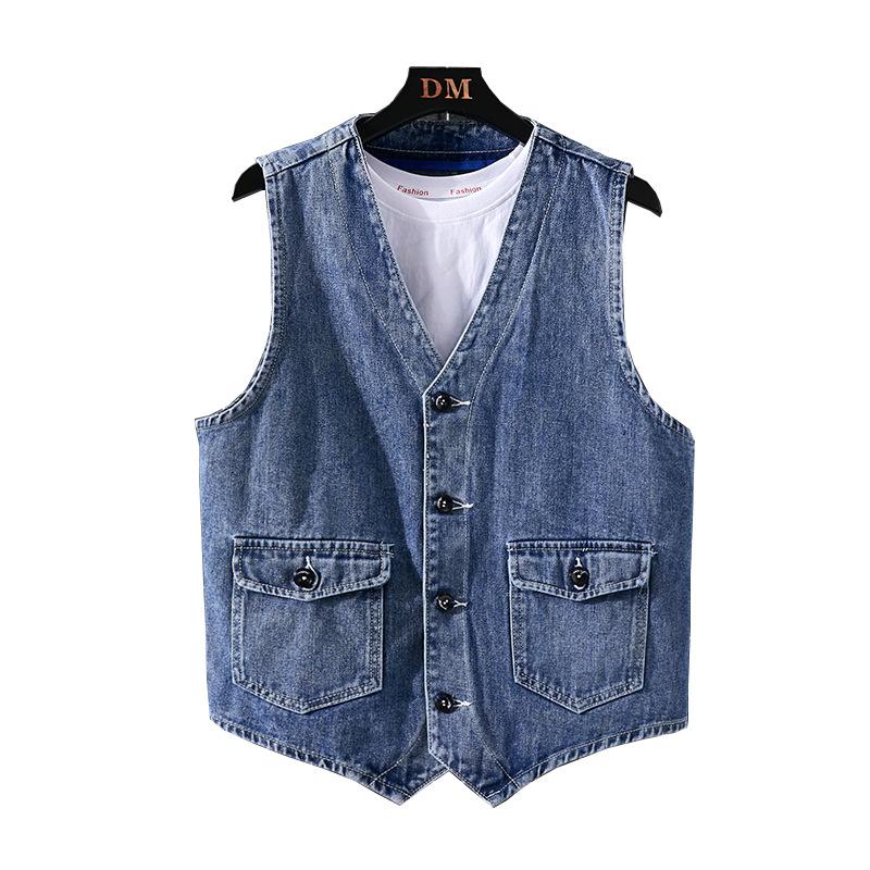 Gilet in denim estivo da uomo stile giapponese da lavoro casual ampio lavato di tendenza giovanile retrò giacca