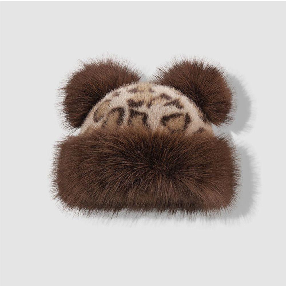Korean Style Bear Ears Plush Hat Warm Cap Mink Fur Fisherman Hat Fluffy Warm Hat Autumn and Winter