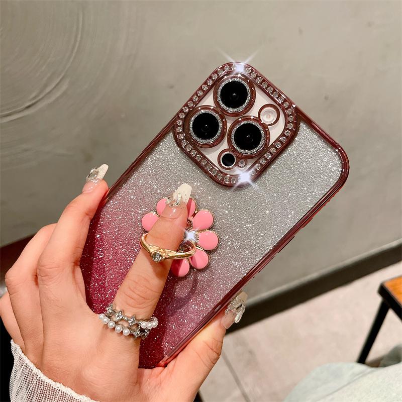 Für iPhone 16 Pro Max Luxus Plattierung Flash Diamant Rahmen Handyhülle Für iPhone 11 12 13 14 15 16 Plus Glitzer Halter Ständer Hülle