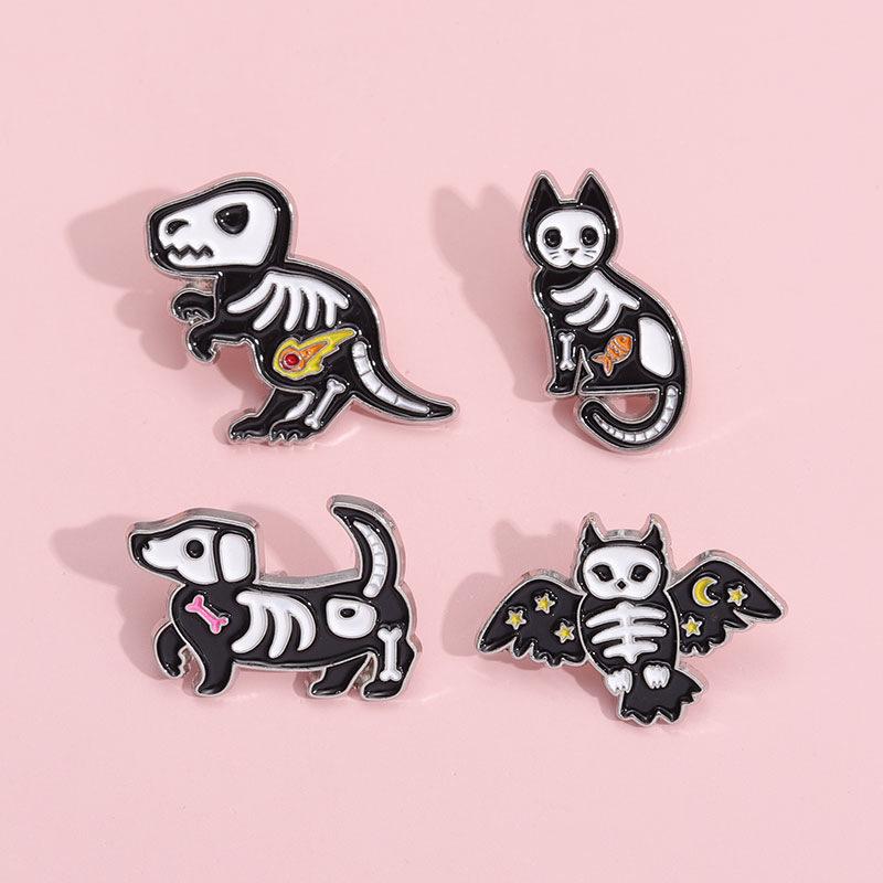 Black Cat Adorable Skull Bat Pumpkin Dog Pin In Alloy With Colorful Finish For Unisex Statement Fashion