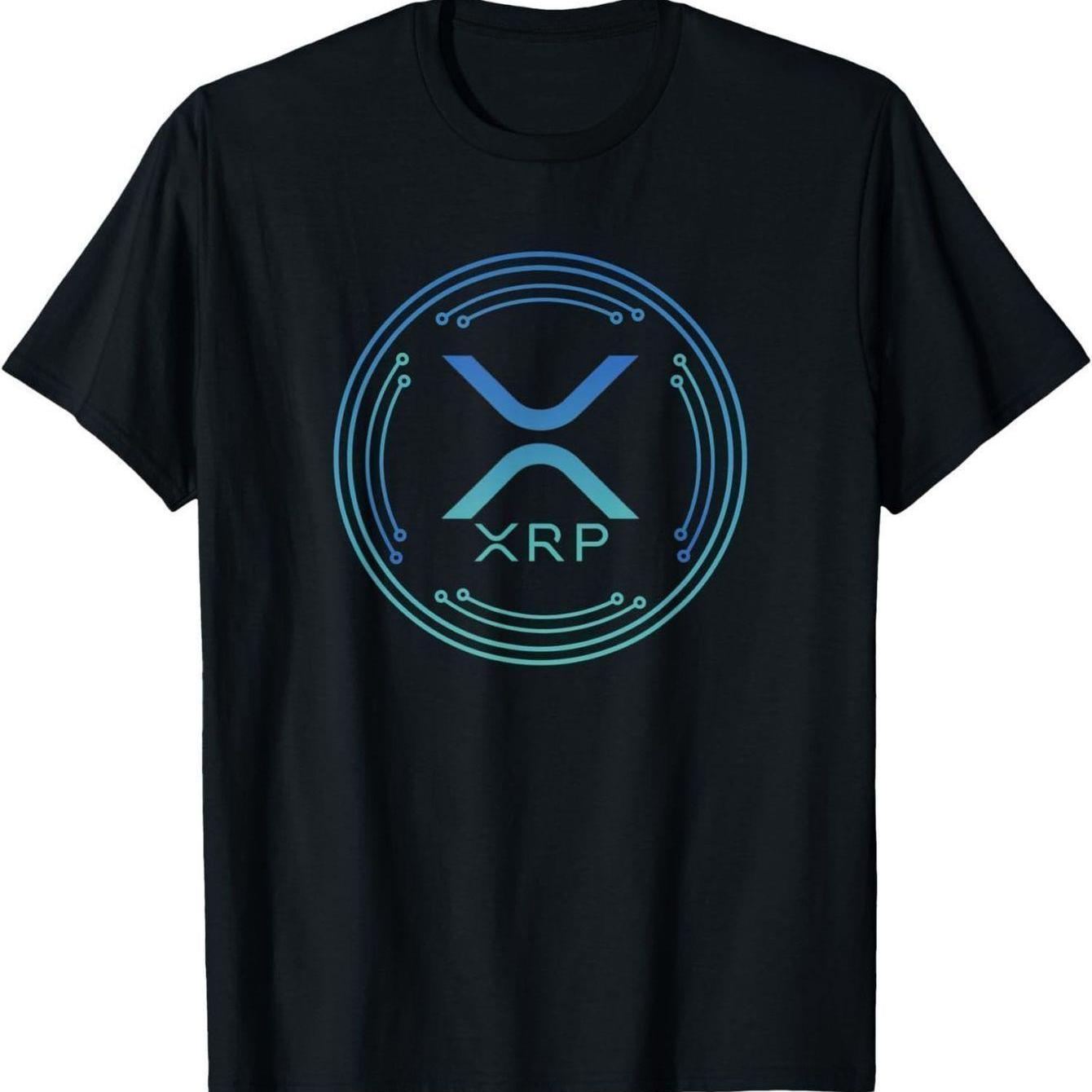 Ripple Cryptocurrency XRP Logo TShirt 100 Cotton Soft Crew Neck Short Sleeve Vibrant Blue Print on Black Unisex Casual Shirt L