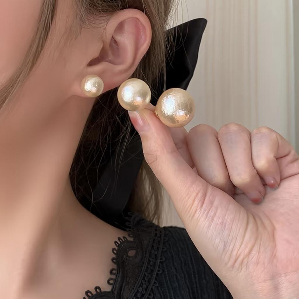 Gold Plated Mint Mambo Cotton Pearl Stud Earrings Ins Versatile Earrings Light Luxury Premium Silver Needle Earrings