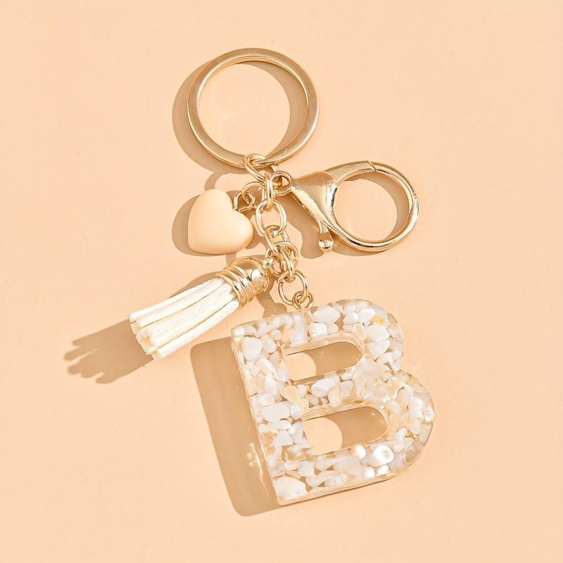 Hot-selling Epoxy Initials Love Tassel Keychain Bag Ornament Buckle Pendant Car Jewelry Clothing Accessories