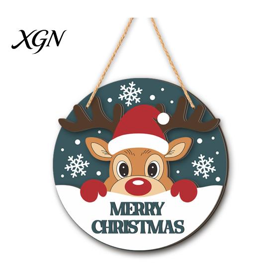 Warm Atmosphere Wall Art Decor Christmas Wooden Pendant, Decorative Reindeer/Santa Claus/Gnome Pattern Hanging Sign, Welcome Sign with Weather