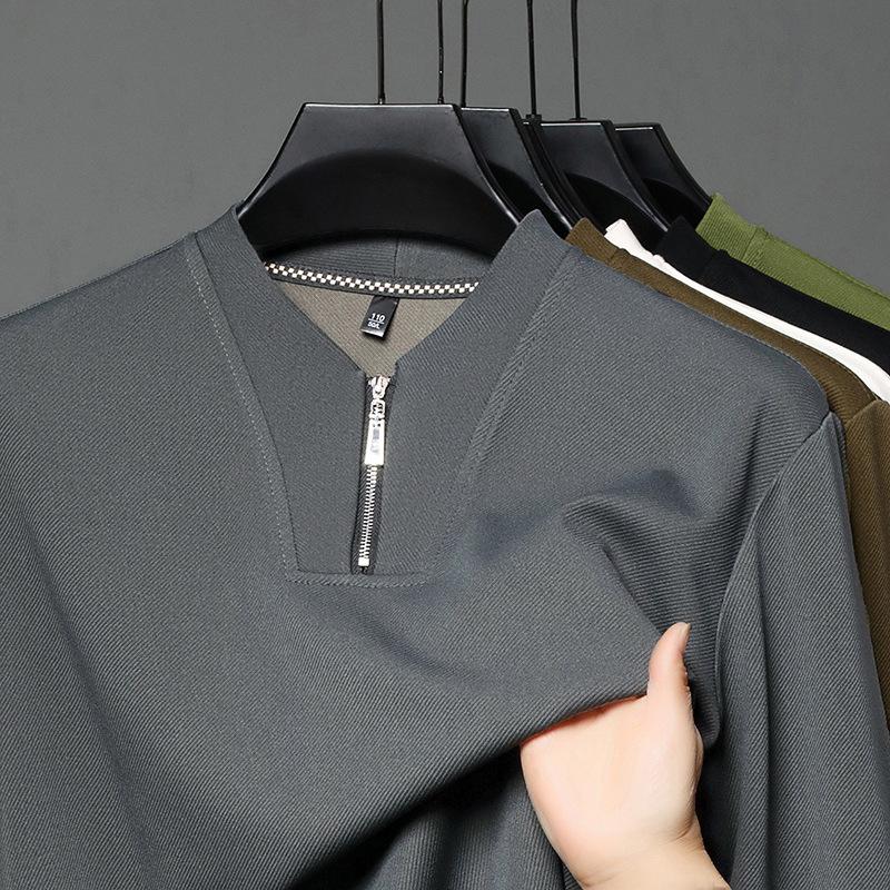 

Sweater Polo Men S Long Sleeve T-Shirt Solid Color Lapel Medium Loose Trend T-Shirt Bottom Shirt 3XL