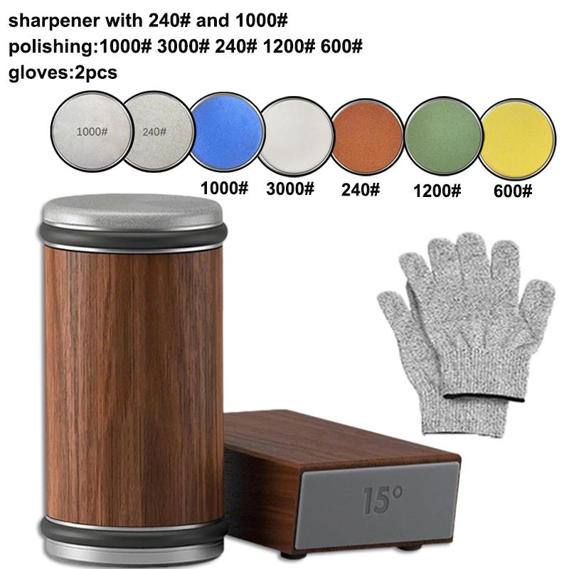 Affilacoltelli a Rullo Professionale Porta Coltelli Magnetico Kit Pietra per Affilare Angolo di 15 Gradi Affilacoltelli a Rullo